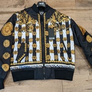 Mens Versace Jeans Couture Sun Coin Striped Bomber Jacket Black/Gold 52 XL